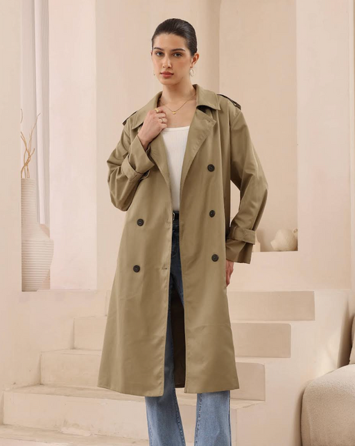 3/4 Midi Length Trench - Khaki