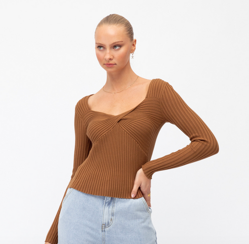 Crossover Ribbed Knit - Tan