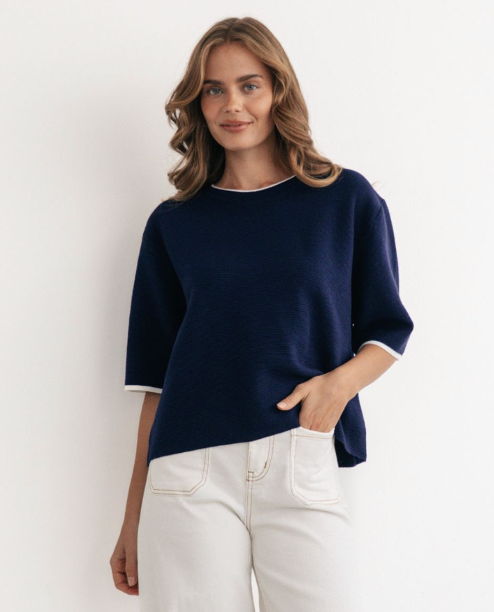 Short sleeve knit, Navy