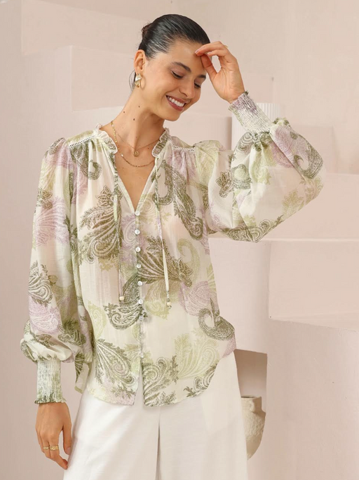Balloon Sleeve Blouse - Green Multi
