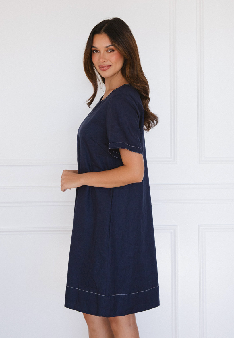 Cotton Poplin Mini Dress - Navy