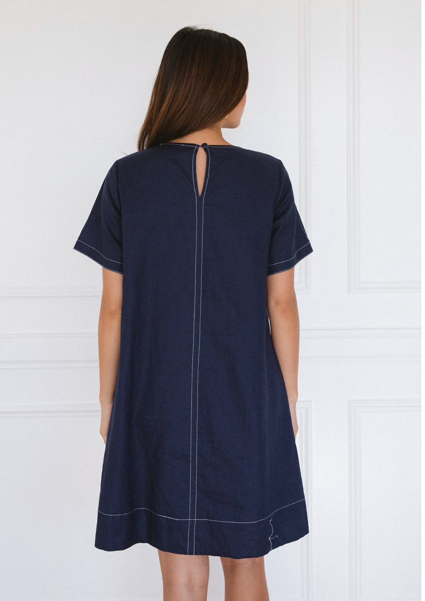 Cotton Poplin Mini Dress - Navy