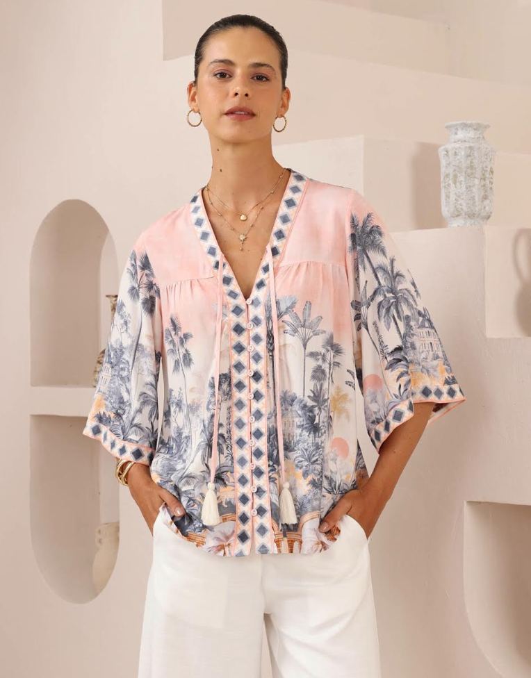 Short Sleeve Blouse - Palm pink