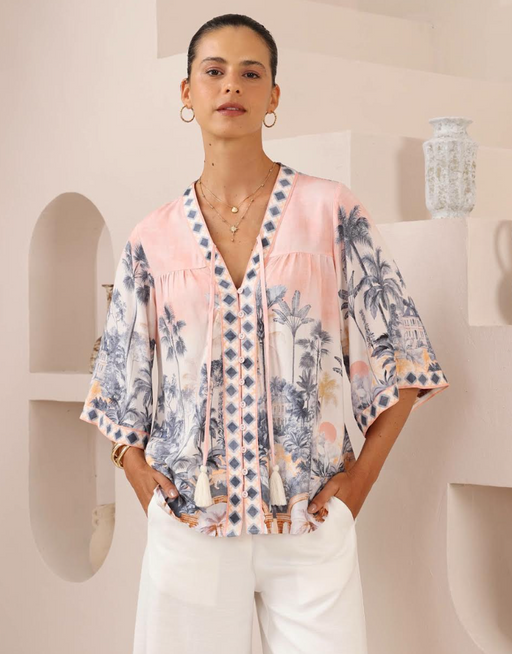 Short Sleeve Blouse - Palm pink