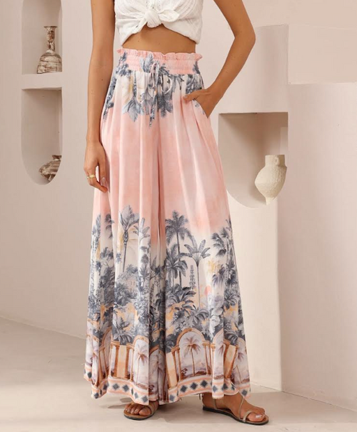 Palm Palazzo Pants - Pink