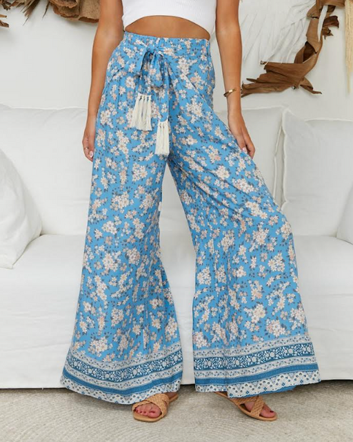 Tassel tie front Pants - Blue floral