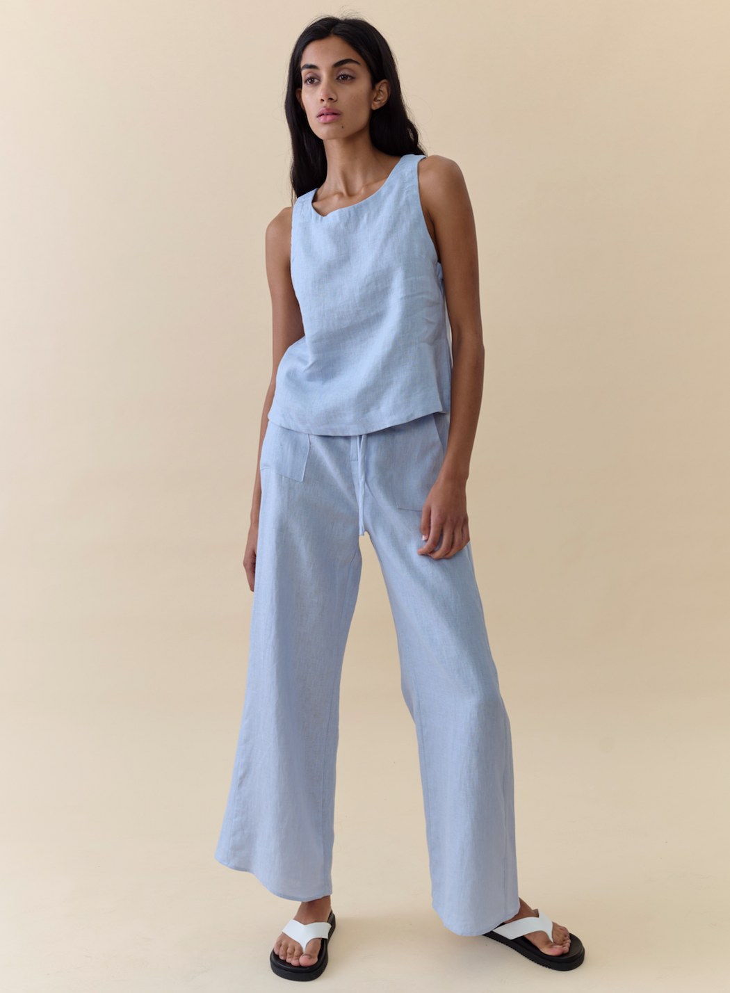 Little Lies Jude Linen Tank Top - Soft Blue
