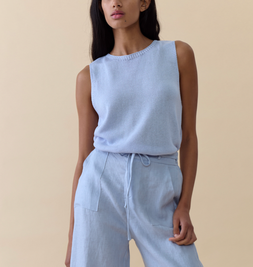 Little Lies Knit Spring Tank Top - Soft blue