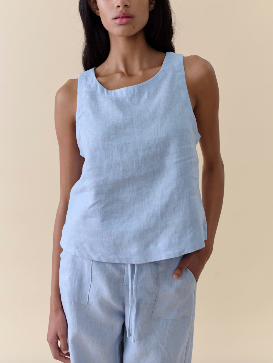 Little Lies Jude Linen Tank Top - Soft Blue