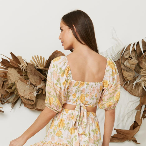 Boho Crop Wrap style Floral Blouse - Peach Floral