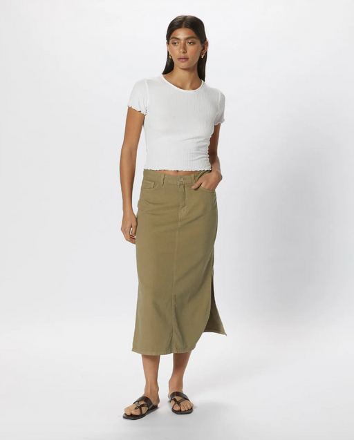 Denim Midi Skirt- Khaki