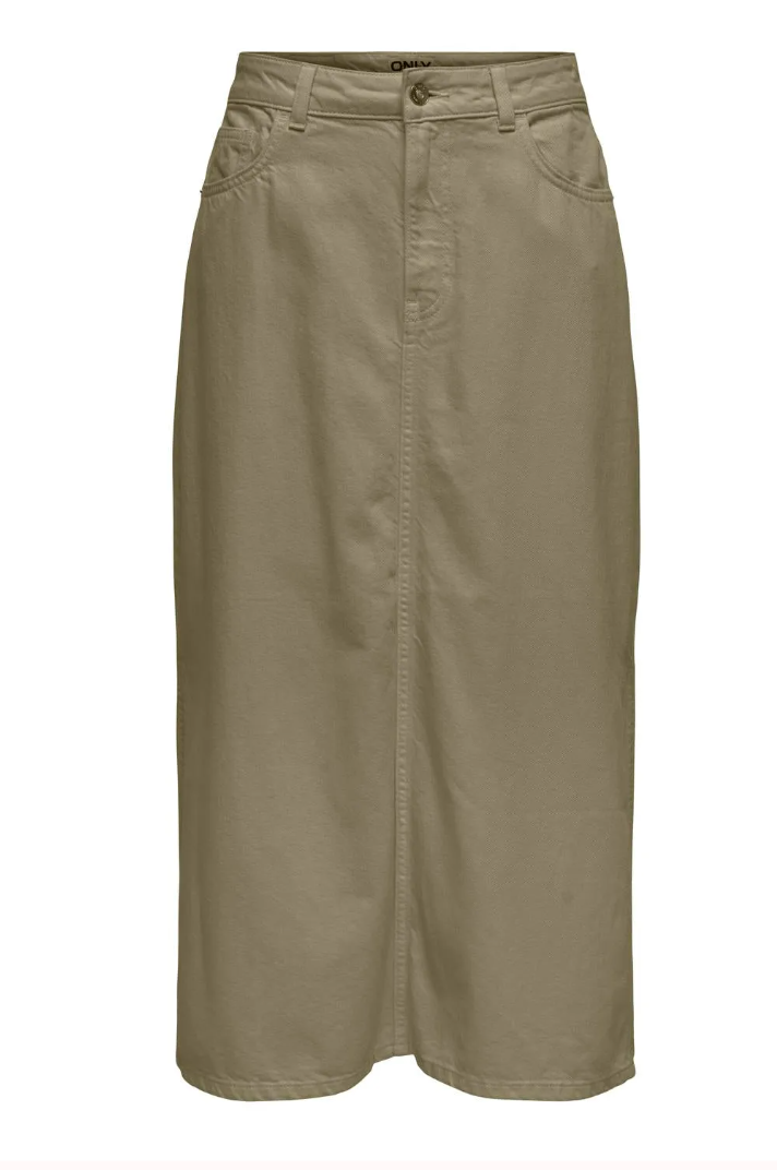 Denim Midi Skirt- Khaki