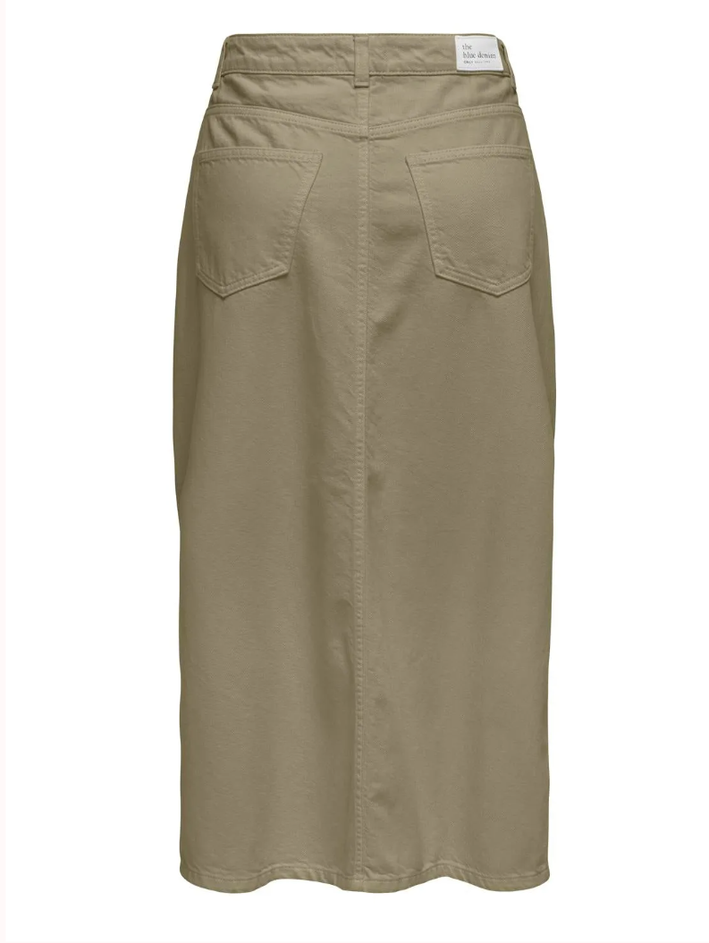 Denim Midi Skirt- Khaki