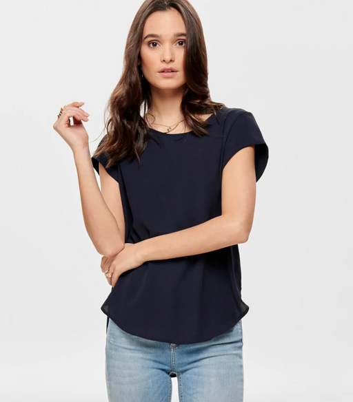 Zip Back Roll Sleeve Blouse - Navy