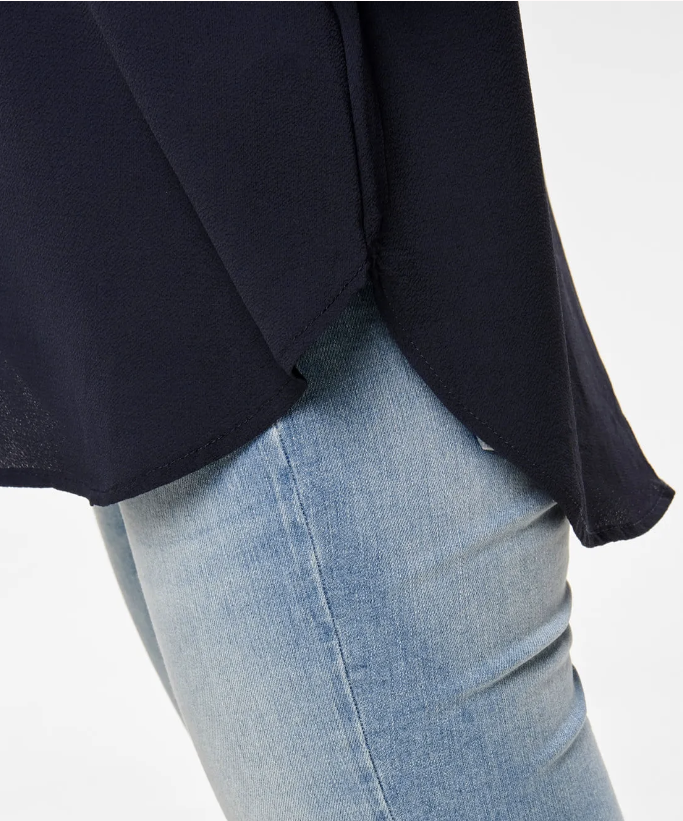 Zip Back Roll Sleeve Blouse - Navy