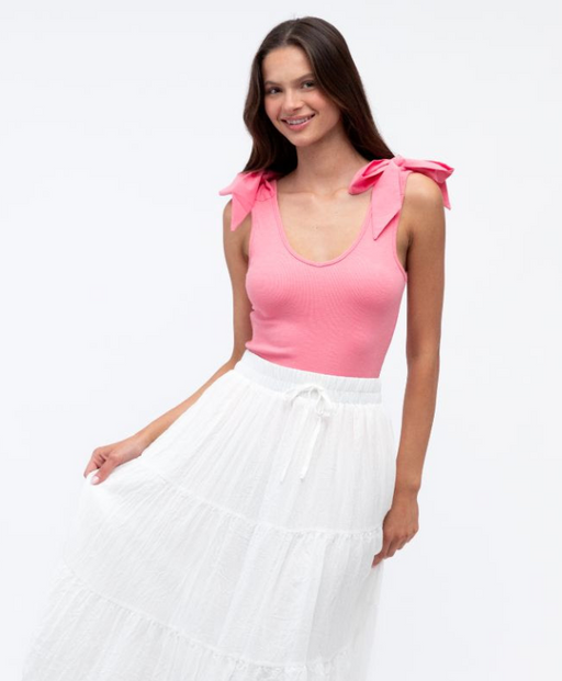Bow Shoulder Tank Top - Rose Pink