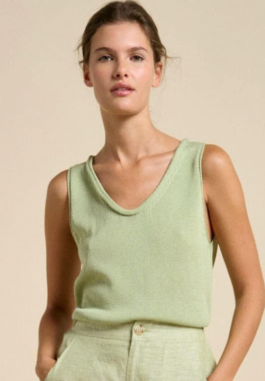 New roll edge Little Lies Knit Spring Tank Top - Sage
