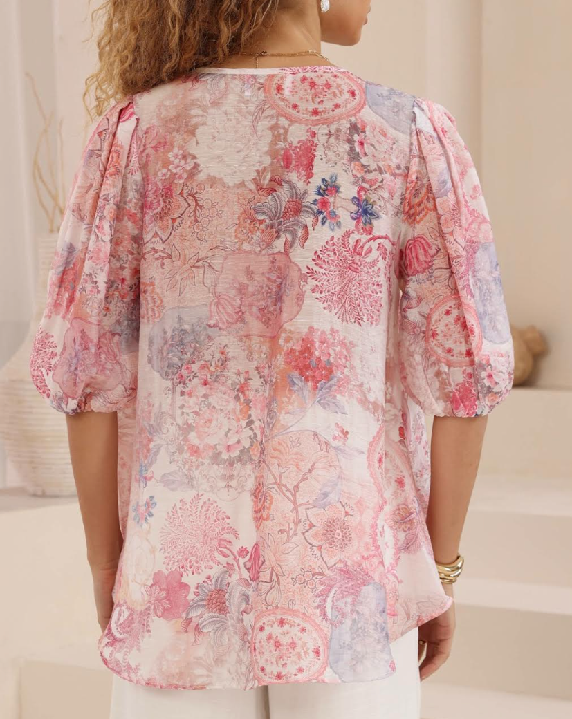 Short Sleeve Blouse - Pink Floral