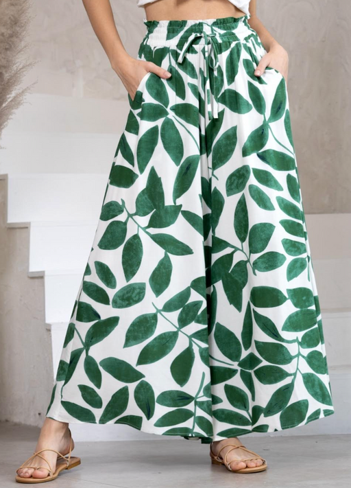Palazzo Pants - Green Leaves