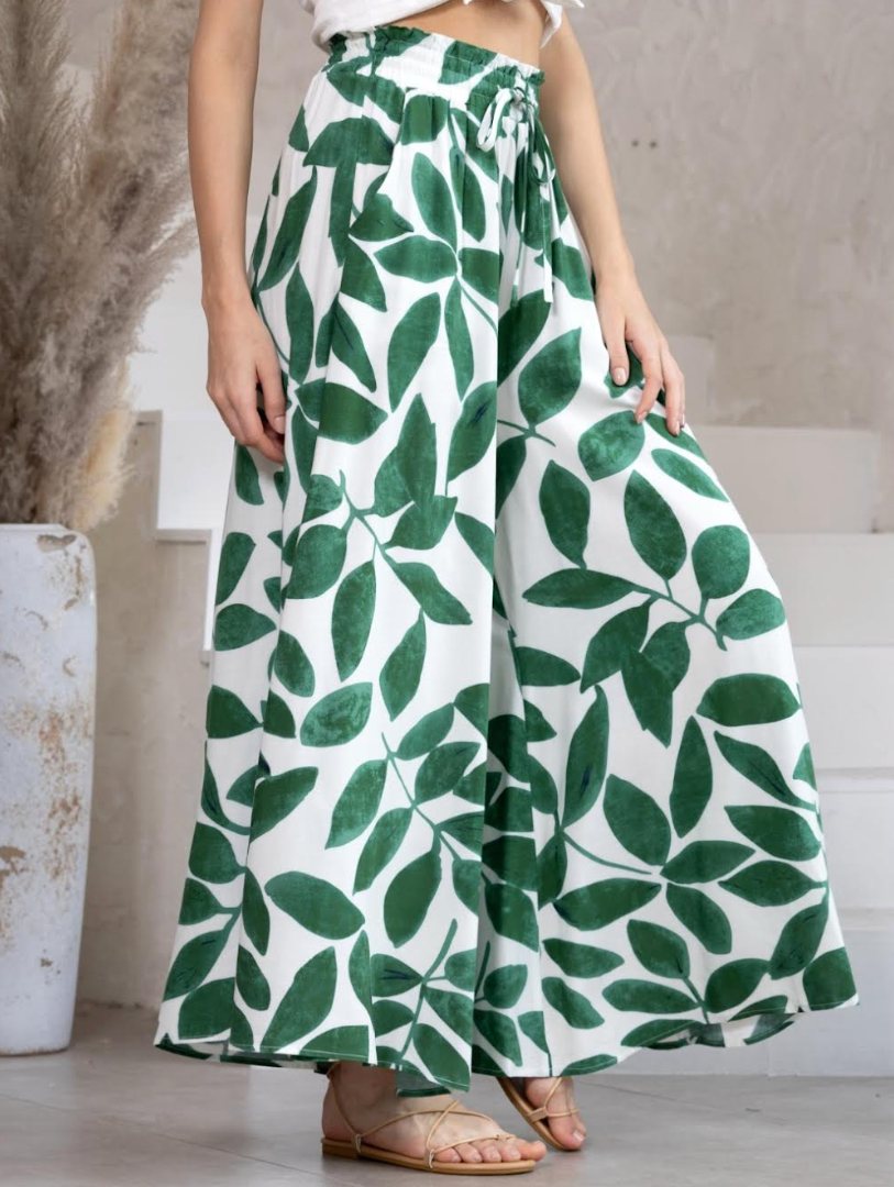 Palazzo Pants - Green Leaves
