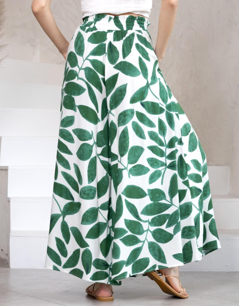 Palazzo Pants - Green Leaves