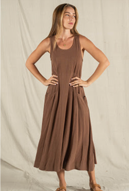 Relaxed Linen Weekend Dress  - Chocolate