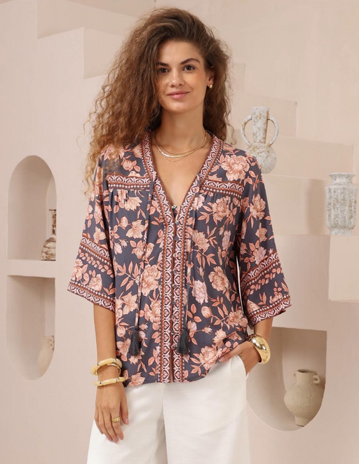 Short Sleeve Blouse - Rose Floral