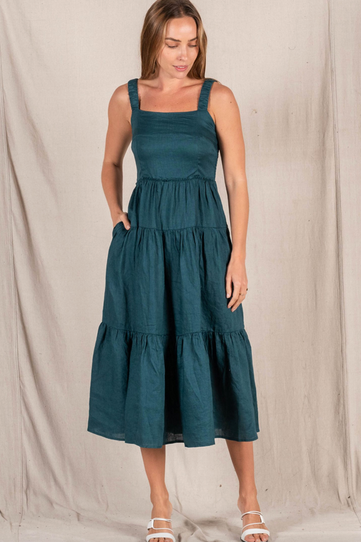 Arlo Midi Linen Dress - Teal