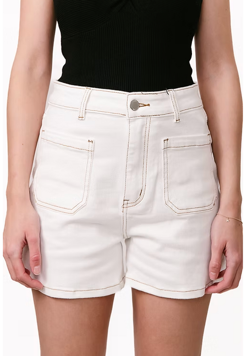 Stretch Denim contrast stitch Shorts - White