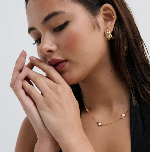 18k Plated Gold Clover and white Necklace