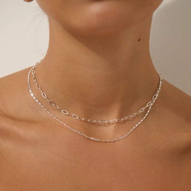 Double layer Sterling Silver Plated Fine necklac