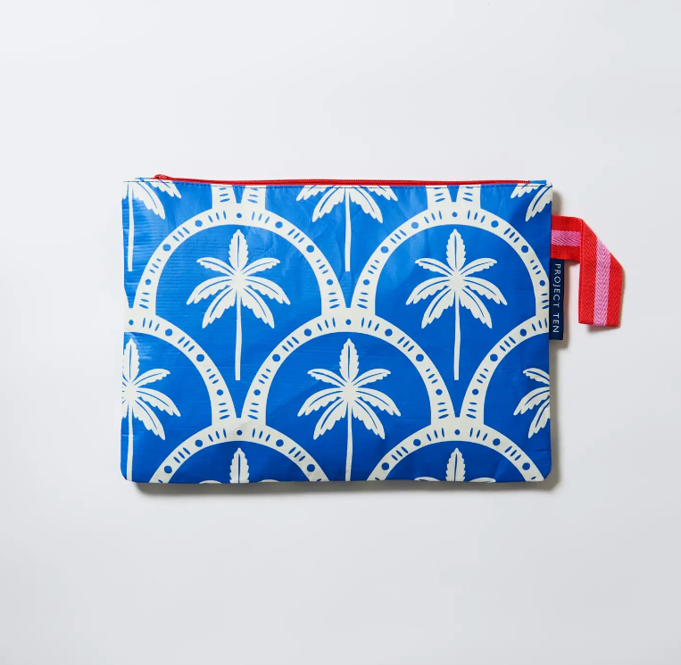 Project Ten Large Zip Pouch - Blue Palm