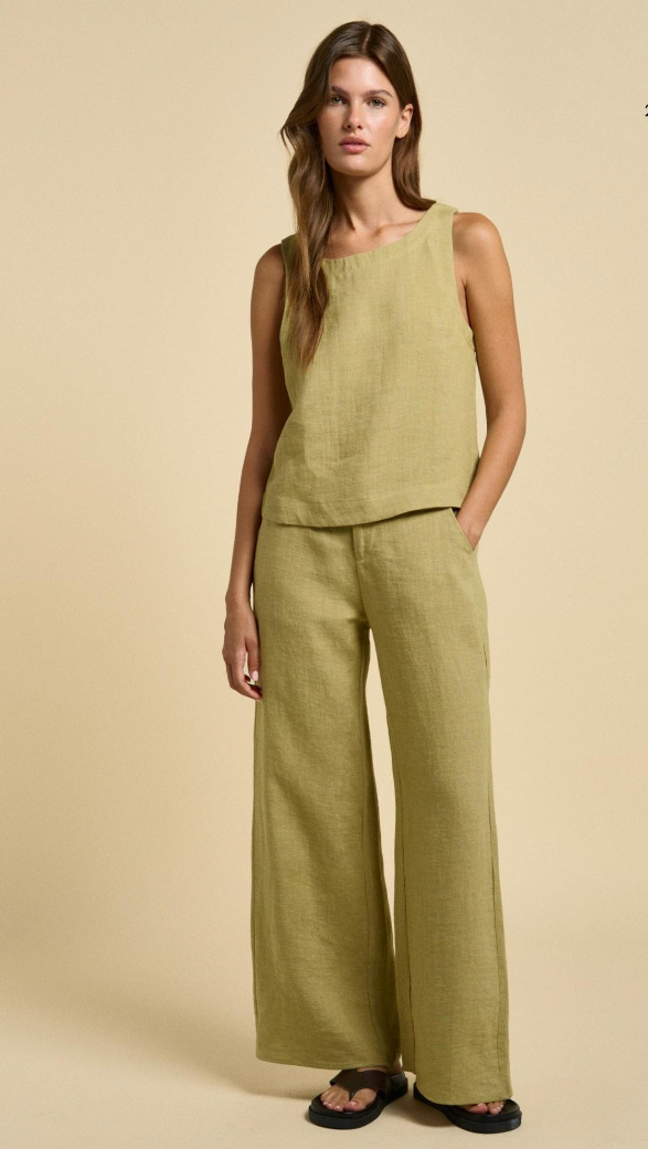 Little Lies Jude Linen Tank Top - Pistachio