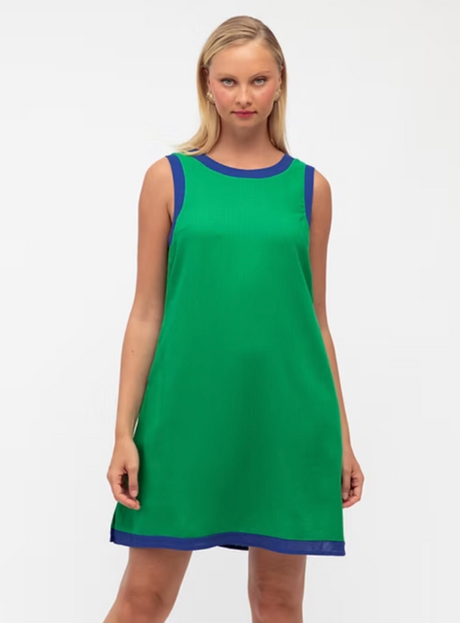 Linen Mini Dress - Green with Blue contrast