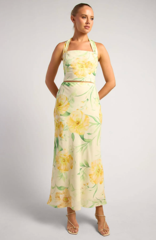 Lemon Floral Top and Skirt Set