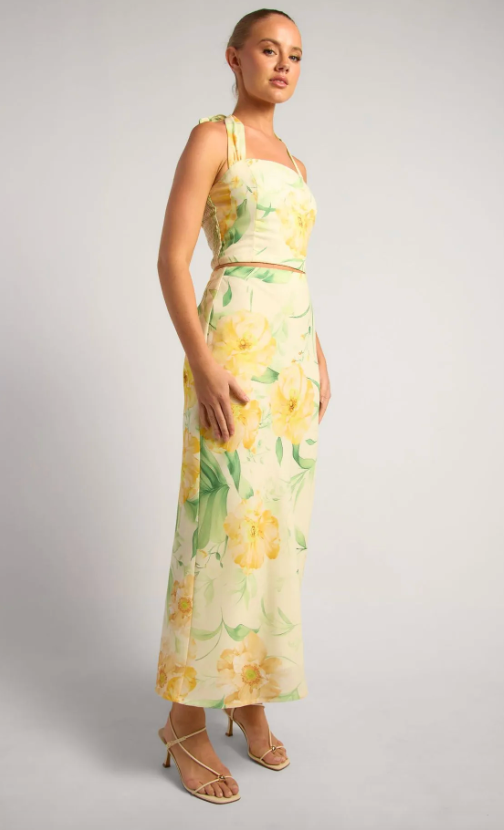 Lemon Floral Top and Skirt Set