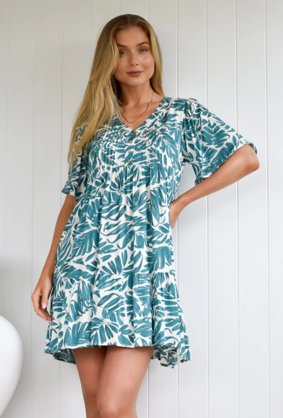 Summer Holiday Dress - Teal Floral