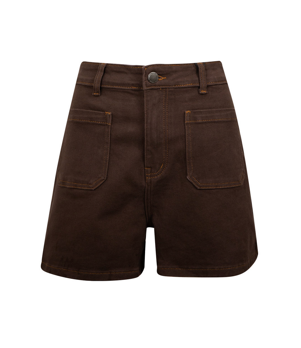 Stretch Denim Shorts - Chocolate