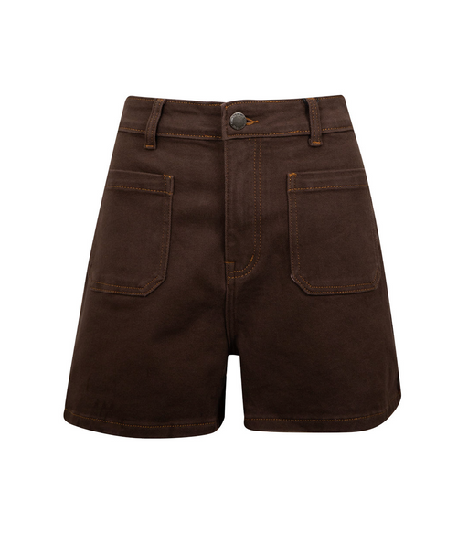 Stretch Denim Shorts - Chocolate