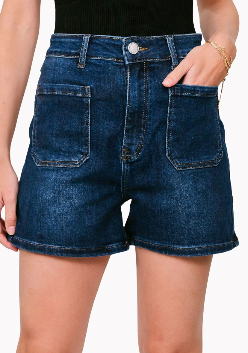 Stretch Denim Shorts - Dark Blue