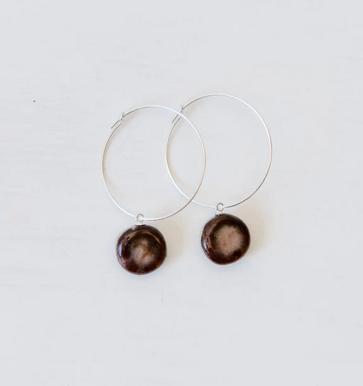 Woodfolk Natural Accessories - Ceramic Button Hoop Earrings