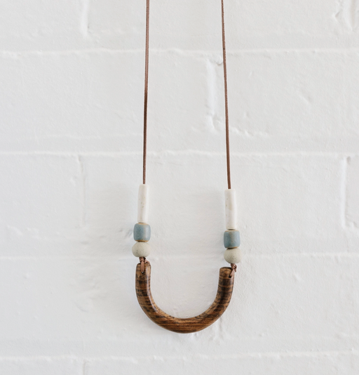 Woodfolk - Wood and Ceramic Curved U Necklace