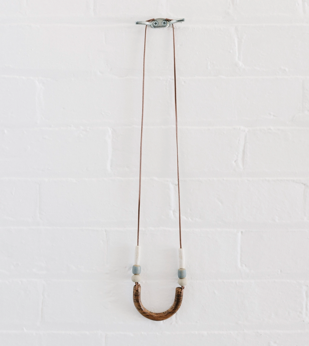 Woodfolk - Wood and Ceramic Curved U Necklace