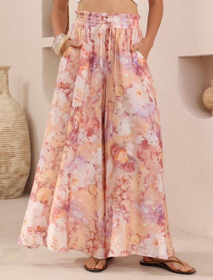 Palazzo Pants - Pastel Pink Multi