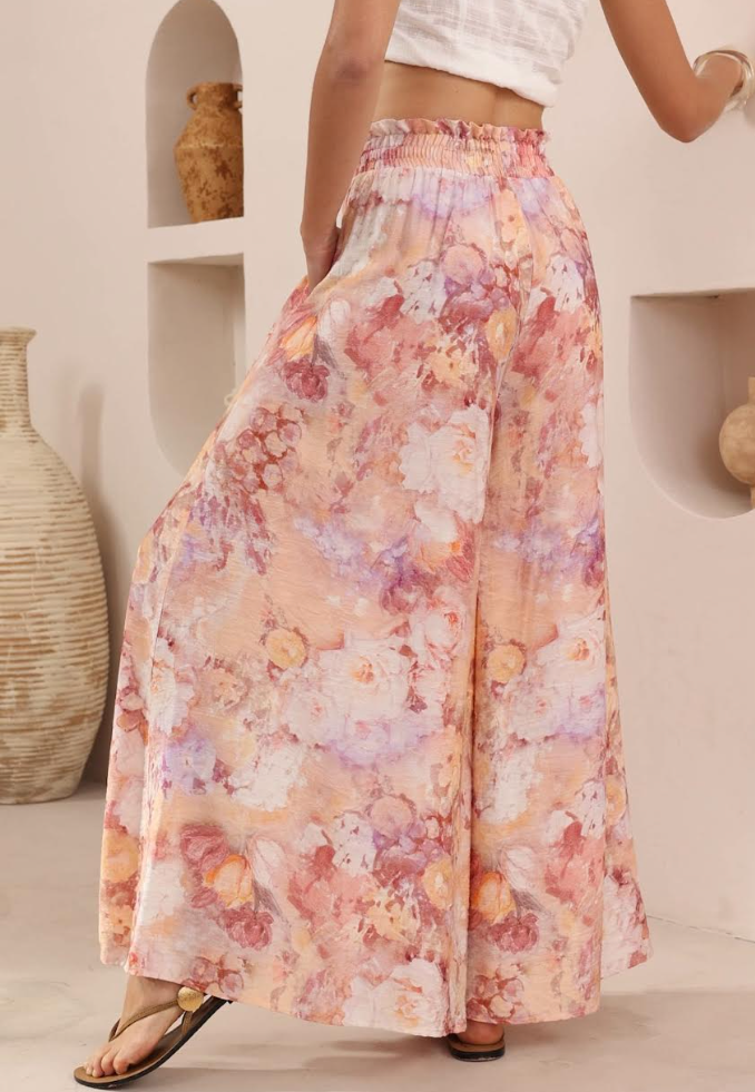 Palazzo Pants - Pastel Pink Multi