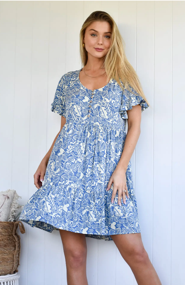 Summer Holiday Dress - Blue and White