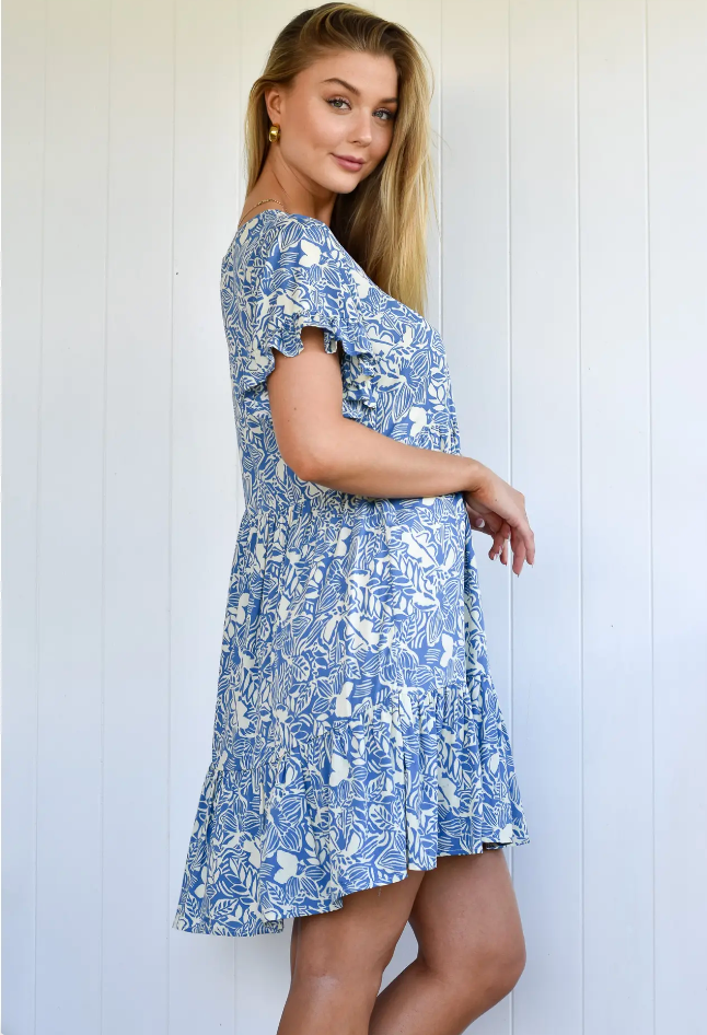 Summer Holiday Dress - Blue and White