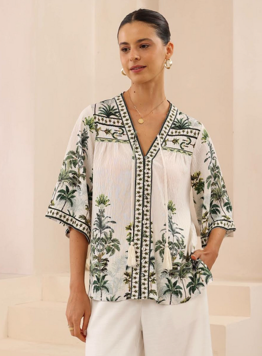 Short Sleeve Blouse - Palm Print