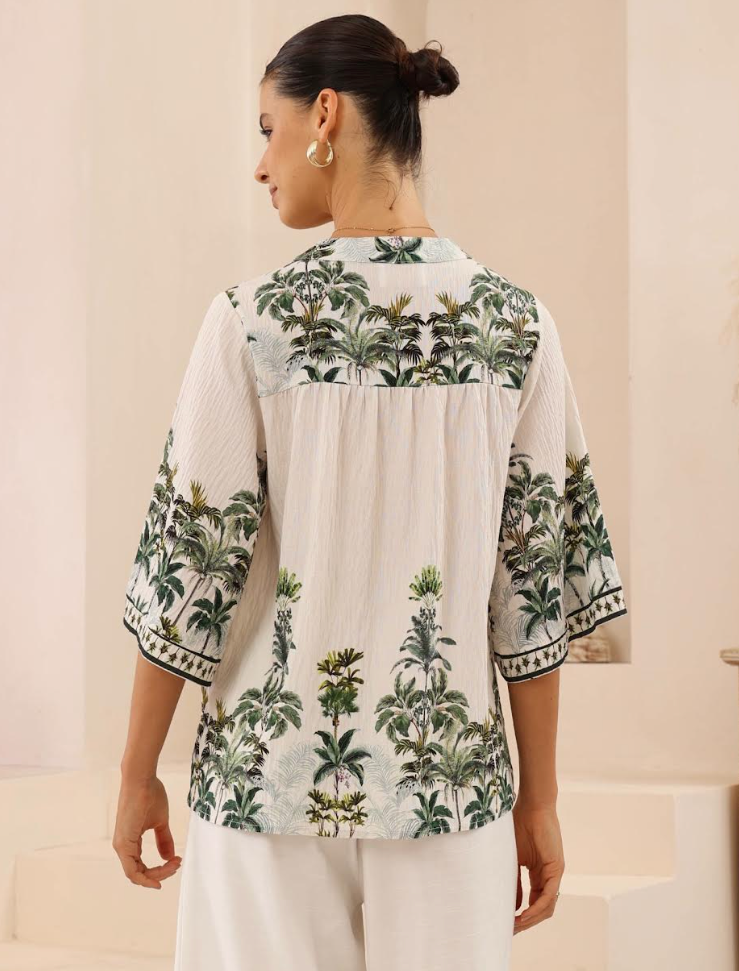 Short Sleeve Blouse - Palm Print