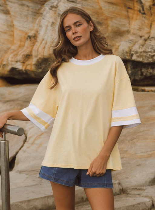 Boxy Stripe sleeve Tee - Lemon yellow